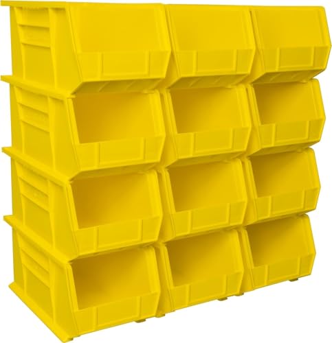Image of Akro-Mils 30240 AkroBins Plastic Storage Bins, Space-Saving Stackable Bins for Garage, Pantry, Craft Organization, 15 inch x 8 inch x 7 inch, Yellow, 12-Pack