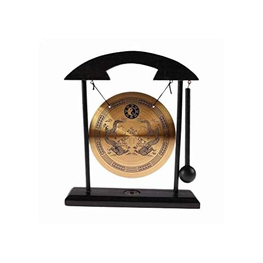 lachineuse - Gong Tibetano con Base de dragón Chino - Gong Zen de Madera y Cobre - Decoración China para el hogar, la Oficina y el salón - Idea de Regalo China Asia