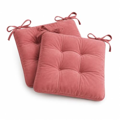 Image of BSB HOME Pack of 2 Chair Pad Cushions with Tie Straps, Tufted Seat Cushions for Dining, Office & Wooden Chairs, Soft Comfortable Chair Pads with Durable Stitching, 16 x 16 Inches - Mauve Pink
