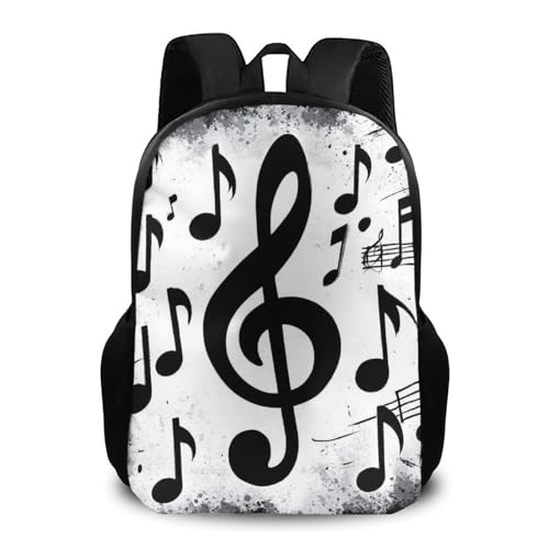 Large Water Resistant College Bag, Computer Bag, Durable Travel Laptop Backpack For Women Men Gunge Black And White Music Notes
