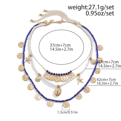 Collier multicouche à perles de riz et pendentifs conque en set de 3 pièces - 4