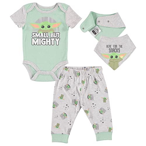Image of STAR WARS Baby Yoda Boys' 3 Piece Short Sleeve Bodysuit Pull-on Pants and Accessory
