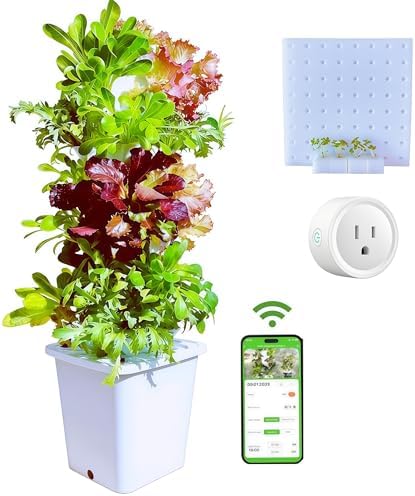 Kit de sistema de cultivo hidropônico – Jardim vertical hidropônico inteligente interno, sistema de vegetais hidropônicos, 30 cápsulas, com sistema de bomba e temporizador automático, branco