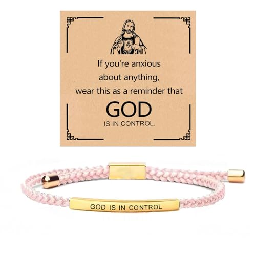 Inspire Bracelet-God Is in Control, Stainless Steel Adjustable Christian Faith Handmade Letter Braided Bracelets Self Worth Motivation Bracelet Jewelry for Women Men