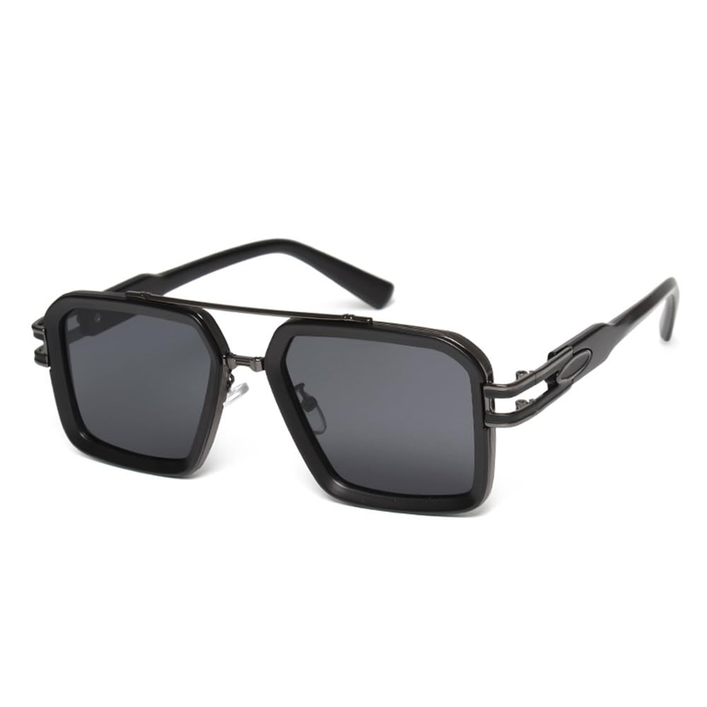 Occhiali da sole retrò quadrati da uomo e da donna, alla moda, con doppio raggio, unisex, montatura in metallo, alla moda, UV400.
