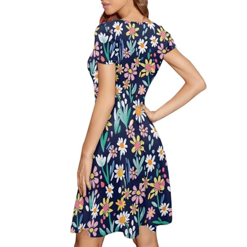 Image of AFPANQZ Womens Casual Summer Lightweight Vintage Dress Short Sleeve Midi Dress Knee-Long Luxury Formal Dress