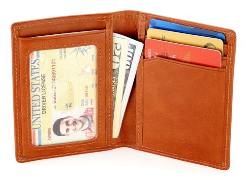 Image of Stealth Mode Men's Slim Front Pocket Wallet - RFID Blocking, Thin Minimalist Bifold Design, Genuine Leather - ID Badge Window and 5 Sleeves for Money, Credit and Debit Cards, Driver's License - Brown