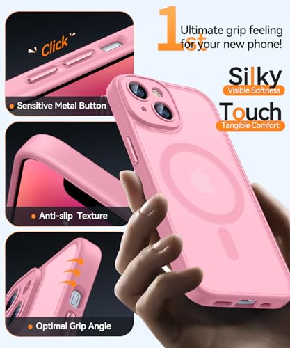 Image of CANSHN Magnetic for iPhone 14 Plus Case, Upgraded [Full Camera Protection] [Compatible with Magsafe] [Translucent Matte] Shockproof Protective Phone Case for iPhone 14 Plus 6.7 inch - Pink