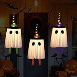 SPERMUOY Halloween Deko Geist 3 Stück Halloween Deko Outdoor Gespenster Mit Hexenhut,Hängende Geist Windsock Garten Geist Geeignet für Partys Terrassen