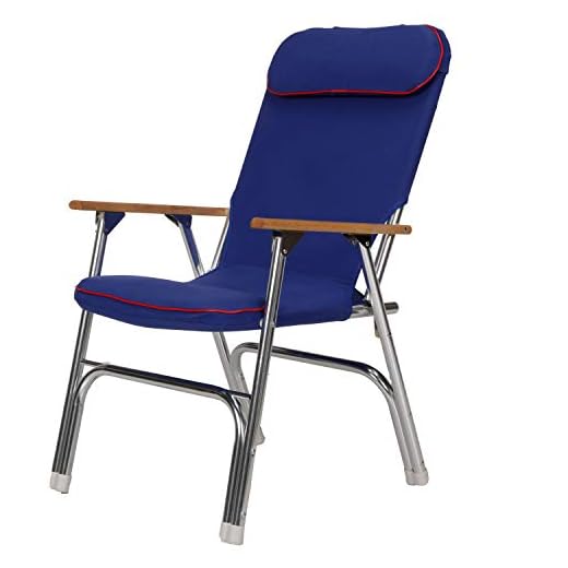 Seachoice 78511 High-Back Canvas Folding Chair – Blue with Red Trim – Folds for Easy Storage, Blue/Red