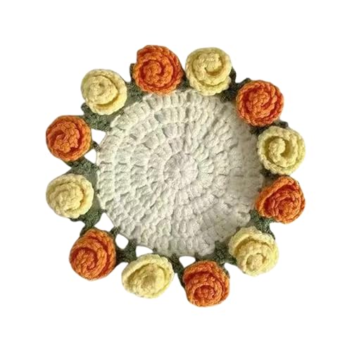 Dulcicasa ローズブーケかぎ針編みコースターキット ? フラワー柄コースター制作に適した初心者用クラフトセット (X,ホワイト)