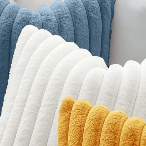 Image of MIULEE Faux Fur Lumbar Decorative Throw Pillow Covers 12x20 Set of 2 White | Modern Spring Home Decor Soft Plush Couch Pillows Cozy Fluffy Cushion Covers for Sofa Bed Living Room