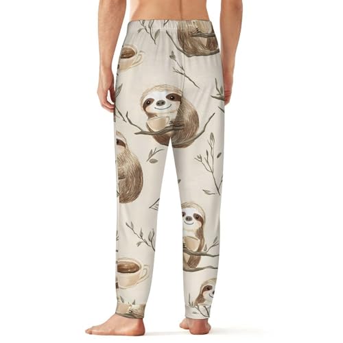 Sloth Drinking Coffee On Branches Men's Pajama Bottoms Sleep Lounge Soft Comfy Pants Sleepwear3