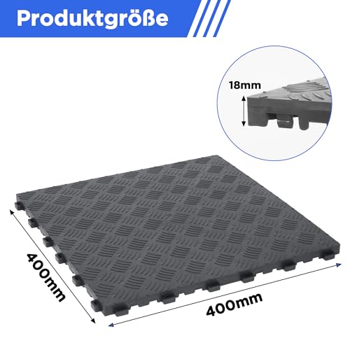 Nisorpa 20 Stück PVC Garagenboden 40x40cm Garagenbodenfliesen Ineinandergreifende rutschfeste Garagenbodenmatten Strapazierfähiges Werkstattboden,18mm Stärke,Schwarz