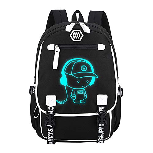 Preisvergleich Produktbild Mydee Schulrucksack Rucksack, 20L Unisex Canvas Rucksack Daypack Schultasche Wanderrucksack mit USB Ladegeraut Port (Schwarz)