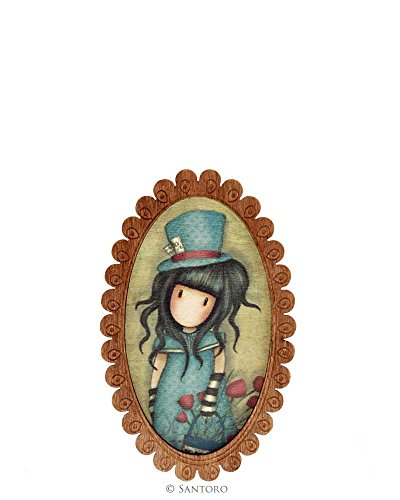 Broche en bois SANTORO Gorjuss - Le Chapelier - Turquoise - Victorienne - Fermoir à épingle - Accessoire en bois - Accessoire