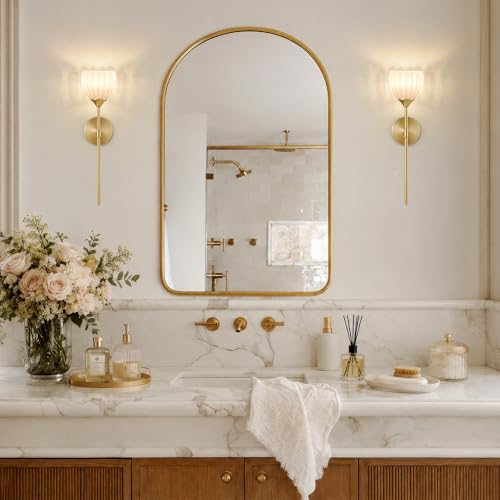 Image of Vintage Battery Operated Wall Sconce Set of 2, White Tulip Glass Lampshade Wireless 5300 mAh Rechargeable Battery Powered LED Wall Light with Remote Dimmable for Bedroom Bathroom Living Room