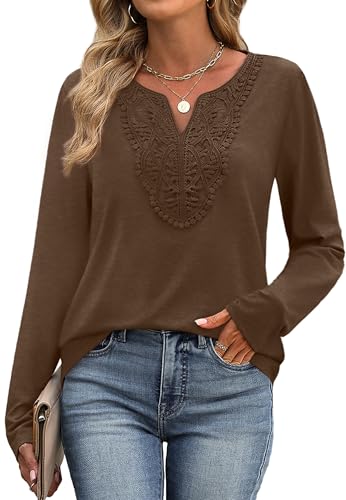 Image of XIEERDUO Boho Tops for Women Blouses Dressy Casual V Neck Long Sleeve Shirts Fall Outfits Trendy Vacation Clothes