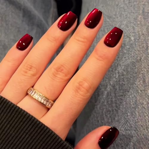 Wine Red Cat Eye Press on Nails Short Square, SXVME Glitter Glue on Nails Sparkly Shiny Fake Nail Press on With Design, Cute Bling Extra Short Coffin False Nail for Women Christmas Holiday 30 Pcs