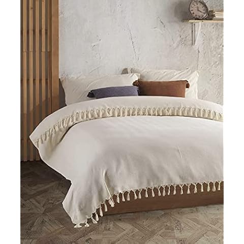 BOHORIA® Tulum Premium Bedspread, XXL, | 100% Cotton | Oeko-Tex® | Bed Throw, Reversible Blanket, Sofa Blanket with Pattern | Extra Large, 200 x 230 cm, Natural Cotton Cover