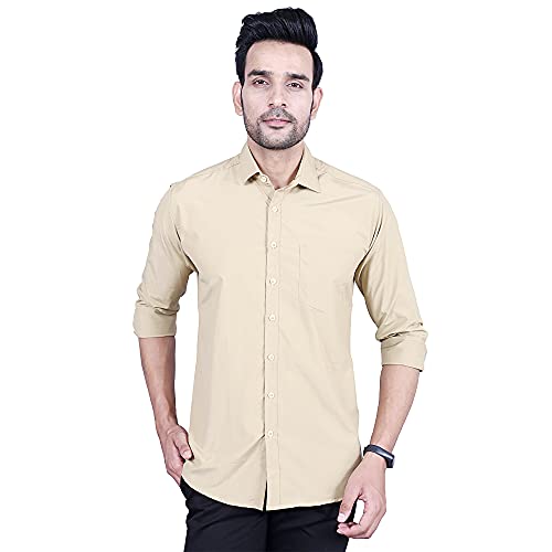 Image of Men's Cotton Solid Slim Fit Casual Spread Collar Shirt