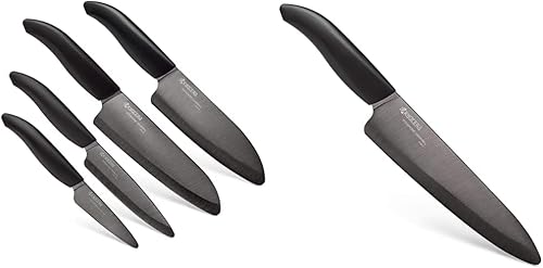 Kyocera Revolution Juego de cuchillos de cerámica incluye Santoku de chef de 6 pulgadas, Santoku de 5.5 pulgadas, utilidad de 4.5 pulgadas, pelado