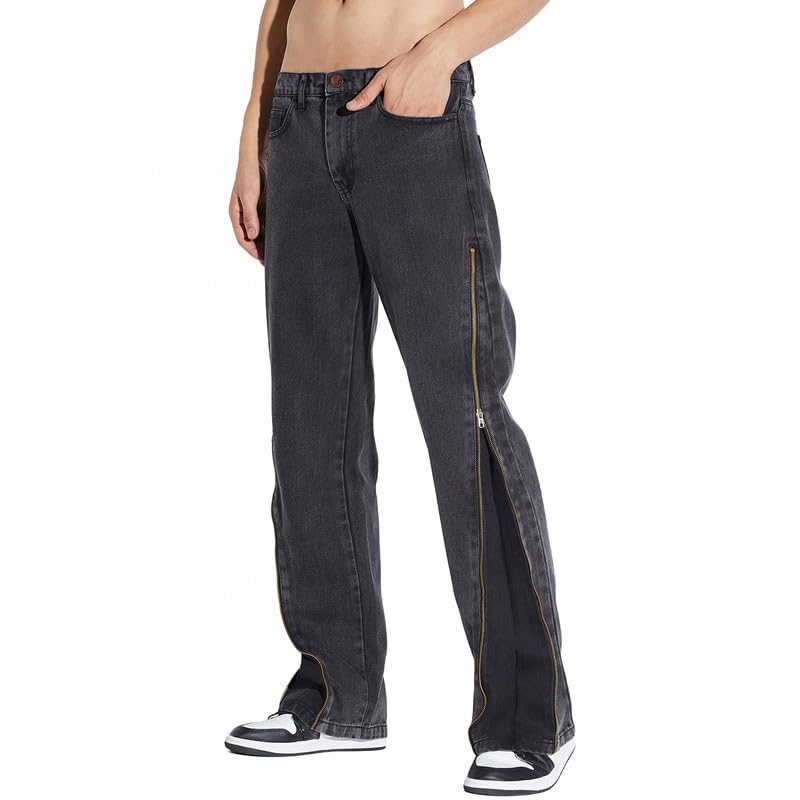 FUGAZEE Black Zipped Adjustable Flared Denim for Men | 100% Cotton
