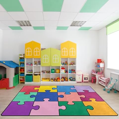 Kids Rug, Classroom Rug Colorful Puzzle Playmat Rugs - 6x9 Ft Kids Carpet with Rubber Backing, Classroom Carpet Play Mat Nursery Rugs for Children Boys Bedroom Playroom School Classroom Seating Carpet Cover