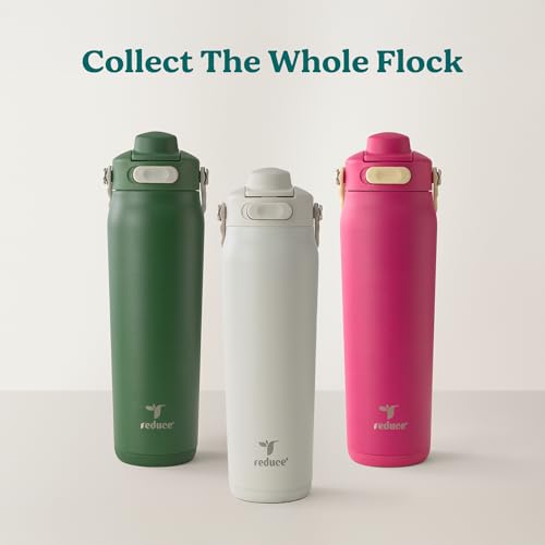 Image of REDUCE Aura Vacuum Insulated 26 oz Water Bottle - Leak-Proof & Chug Spout for Quick Hydration - Keeps Drinks Cold for 30 Hours - Removable Handle for Travel or Gym - Soft Sit Base - Dragonfruit