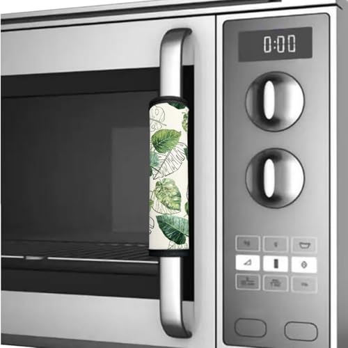 Image of Fridge Door Handle Covers Set of 6 Washable Kitchen Electric Appliances Handle Protector Anti-Skid Home Decor Oven Refrigerator Microwave Accessories, Green Leave Cream White
