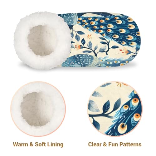 KOBLEN Peacock Branch Slippers for Women House Shoes with Fleece Lining Wide Comfy Full Slippers Lightweight Cozy Loafer with Rubber Sole Unisex Slippers Adults for Indoor Outdoor3