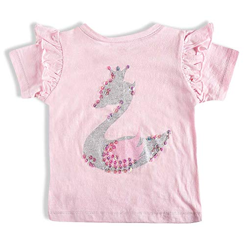 Blusa Manga Curta Cisne Paetês, Tip Top, Toddler Menina, Rosa, 3T