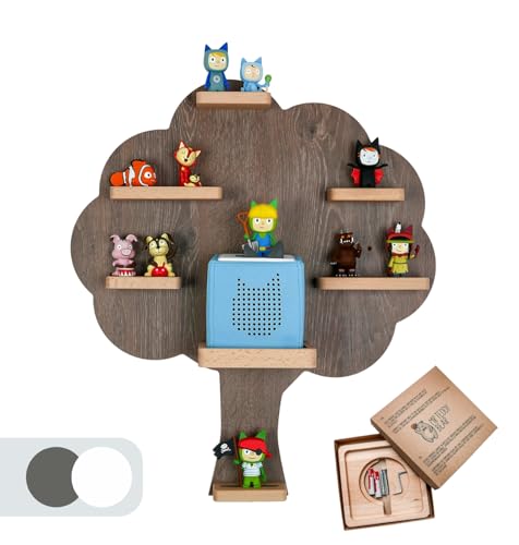 MR TEDDY BEAR Estantería infantil en forma de árbol, estantería de madera adecuada para toniebox y tonies, estantería de pared para jugar y coleccionar, para niñas y niños, roble oscuro