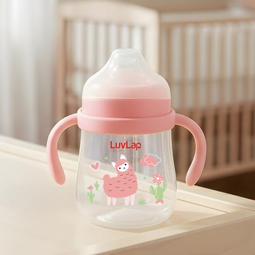 Image of LuvLap Star Anti Spill Spout Sipper for Kids with Twin Handles, 270 ml, Sippy Cups with Soft Silicone Spout and Weighted Straw, Water Bottle for Kids, Non-Toxic & BPA Free (Pink)