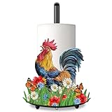Hexagram Rooster Decor Rooster Kitchen Decor Bathroom Decorations Rustic Home Gifts Farmhouse Paper Towel Holder Countertop Standing Cute Chicken Kitchen Decorations Gifts for Housewarming