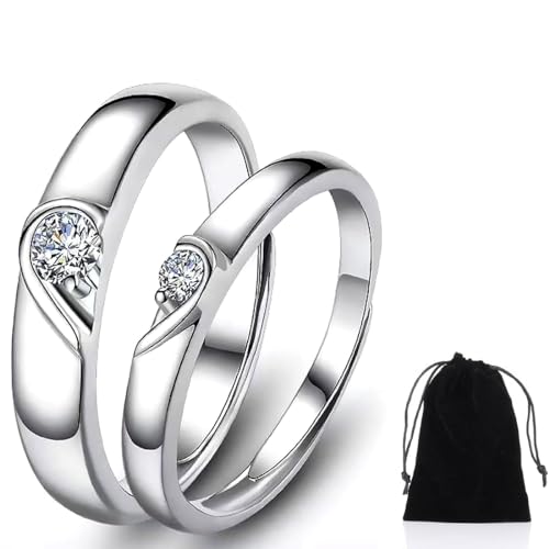 KSURTW Plata de Ley 925 Pareja Anillos Ajustable Alianzas Boda Hombre Mujer Anillos Compromiso Regalos para Parejas de Aniversario Joyería