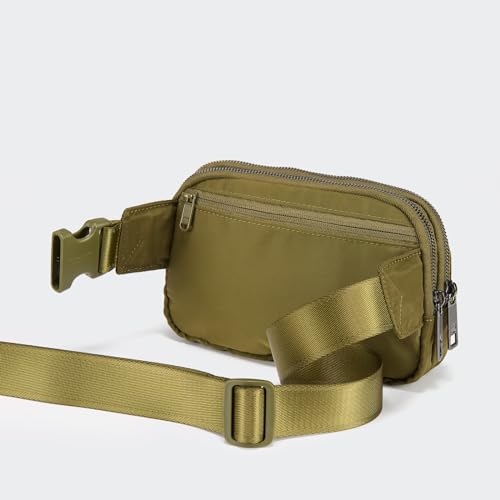 Image of Pander Everywhere Belt Bag for Women, 5 Zipper Pockets Nylon Crossbody Fanny Pack Purse (Dark Moss)