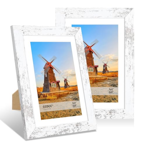 ccdcc 6x9 Wood Picture Frame with Real Glass Cover and Mat for 5x8