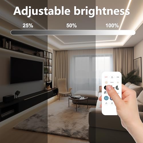 Image of COB LED Strip Lights, Dotless LED Lights with Remote& App, 65.6ft Natural White 4000K Super Bright Dimmable 24V Flexible LED Tape Light,Kitchen Cabinet,Office,Stairs,Shelf Indoor Lighting.