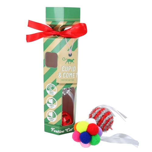 AB TOOLS 1pk Kitten Cat Festive Christmas Cracker Gift Contains 4 Different Textured Balls