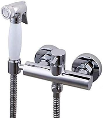Bidet Wall Warm Water Brass Faucet - Homebester White+Chrome Toilet Bidet Sprayer Brass Shattaf Kit Jet 3.34 inch Hot Cold Tap Mixer Valve