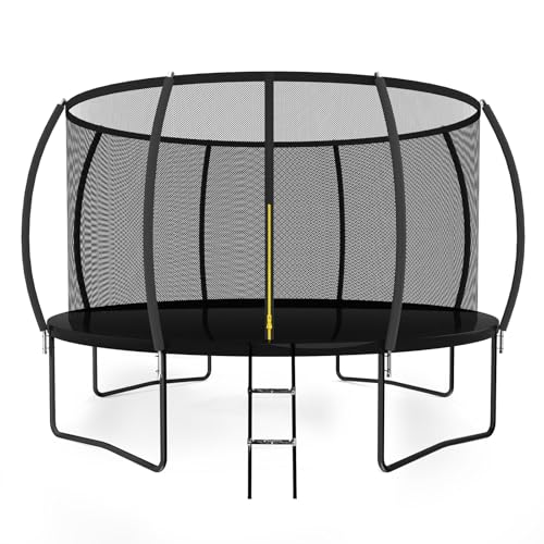 MammyGol Trampoline Ø427cm with All Parts, Stable Frame Construction, Pumpkin Design, Outdoor Trampoline with Enclosure Net for Family