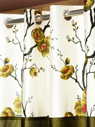 Image of Fashion String 2 Pieces 3D Tulip Patch Grommet Polyester Window Curtains - 5 Feet, Green