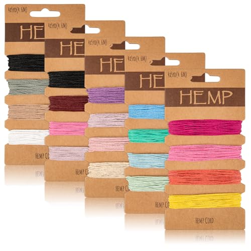20 Colors Thread Cord for Jewelry Making - Natural Hemp Cord for Bracelets 1mm Bright Flax String Cord Colorful Twine Cord Rope String for Handmade Craft Keychains Making Accessories