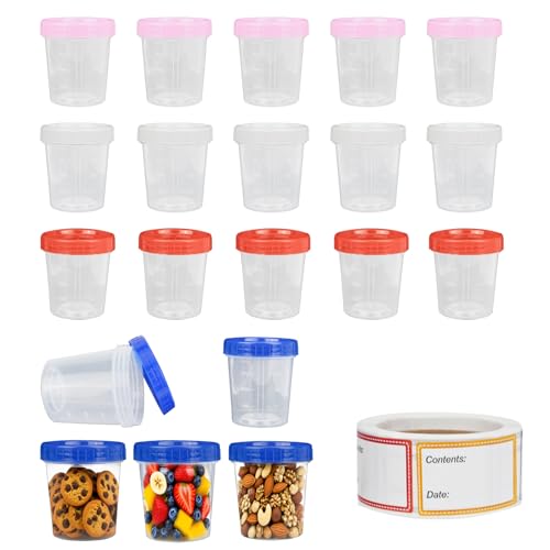 QZDAFFIC 20 Piezas Envases de Plastico con Tapa, Tapers para Comida Hermetico con 200 Piezas Fecha Etiquetas Adhesivas, Tupper Plastico Reutilizables Meal Prep Containers