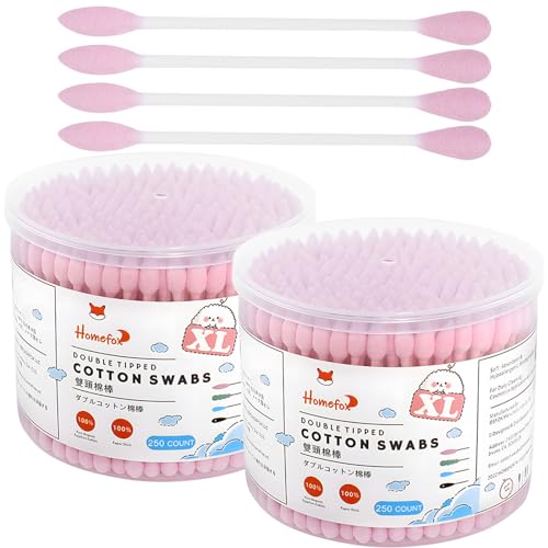 Image of XL Pink Thick Cotton Swabs Pointed Precision - 500 Count Extra Large - Pointy Organic Cotton Buds Double Side Tightly Wrapped Cotton Tips Paper Stick Cruelty-Free, XL Pointy & Round Pink