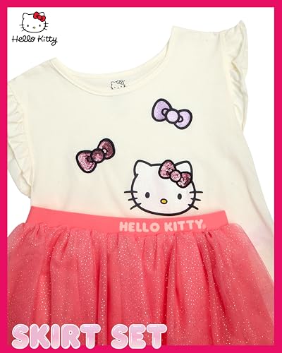 Image of Hello Kitty Girls Skirt Set - 2 Piece Short Sleeve T Shirt and Tutu Skirt Kids Outfit Set (Sizes: 2T-12)
