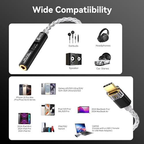 Image of Kinboofi USB C to 3.5mm Audio Adapter with Dual Chip Hi-Res 32bit /384KHz DAC& 24bit /96KHz ADC Dongle Cable Cord,USB C to Aux Dongle HiFi Headphone Jack Cable for More Type C Devices (Black, USBC)