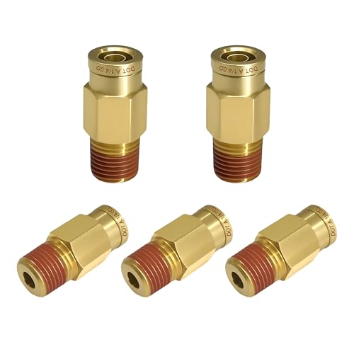 Siptenk 5 PCS 1/4" DOT Brass Push to Connect Fittings, 1/4" OD Tube x 1/8" NPT Thread Air Brake Line Fitting for Truck Trailers Industry Air System