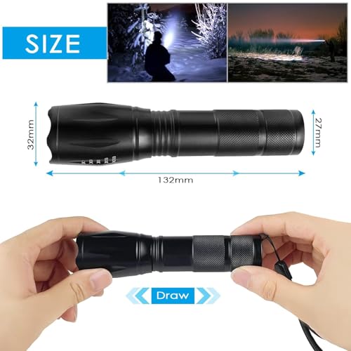 Image of DotCom Ultra Powerful LED Flashlight - Black | Zoomable LED Torch with 5-Modes and Waterproof Body | Battery Powered Handheld Flashlight for Camping, Outdoor, Emergency & Hiking